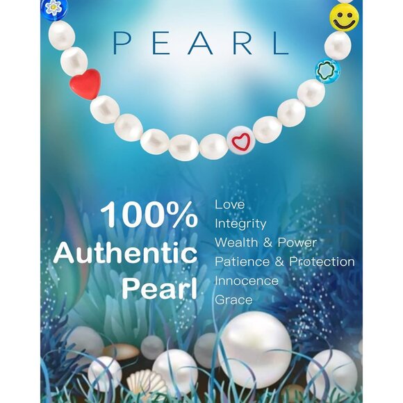 Genuine Pearl Necklace with Smiley Face Beads - Unisex 20" Adjustable Choker - Picture 5 of 7